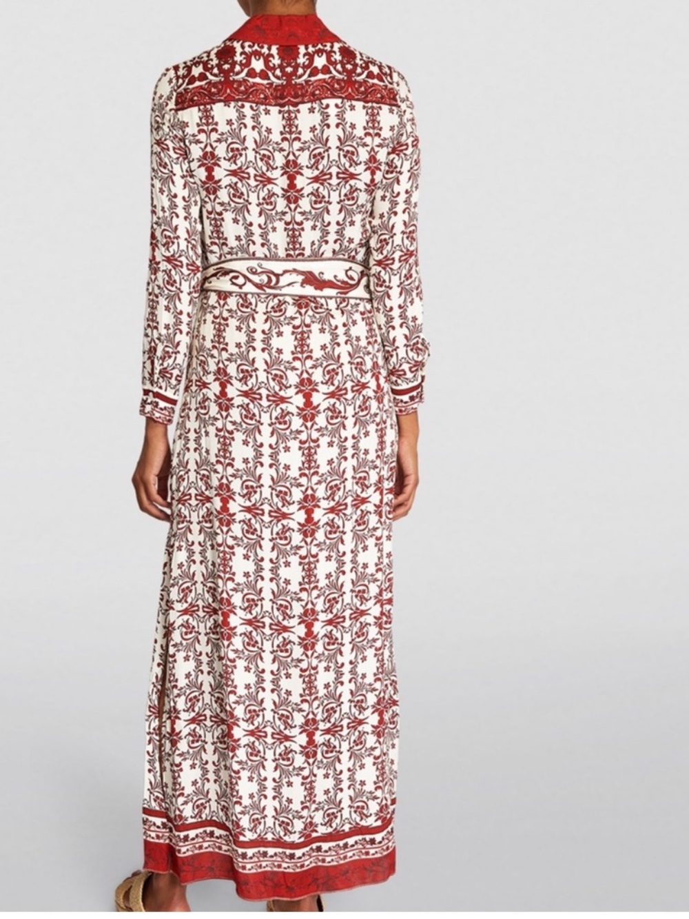 ALICE + OLIVIA Chassidy Maxi Dress Button Front Red White belted - Picture 3 of 7